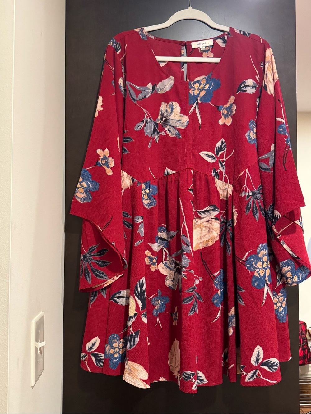 UMGEE + Dark Red Floral Print Dress